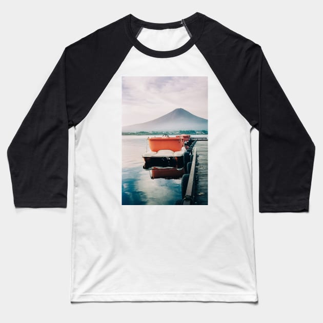 Paddleboats Tied to Wooden Pier in Early Morning Light Baseball T-Shirt by visualspectrum